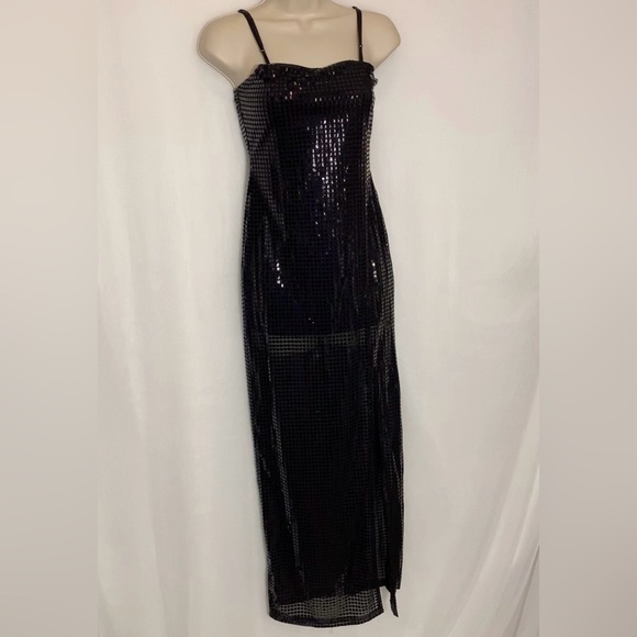 Troika black sheer sequin gown dress with slit - Picture 4 of 14